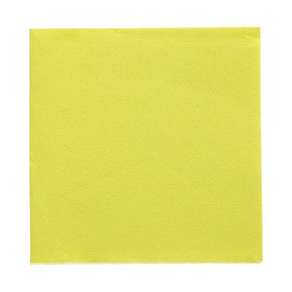 Fehér háttéren egyetlen sárga papírszalvéta a 50 szalvéta „DAILY Collection“ (1/4-hajtás, 32 x 32 cm) a PAPSTAR GmbH-tól van ábrázolva.