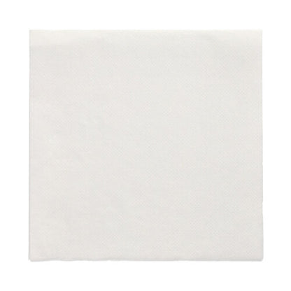 Egy egyszerű fehér PAPSTAR 150 „DAILY Collection“ papírszalvéta (32 x 32 cm, 1/4 hajtás) a PAPSTAR GmbH-tól kinyitva és laposan egy fehér háttérre helyezve, kiemelve tiszta textúráját és felületét.