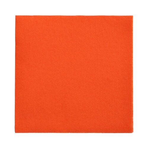 Egy egyetlen narancssárga PAPSTAR 150 „DAILY Collection“ 1/4 hajtású (32 x 32 cm) szalvéta a PAPSTAR GmbH-tól laposan egy fehér alapon.