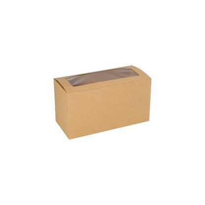 A PAPSTAR 25 darabos, 10 cm-es, szögletes cupcake doboz barna kartonból, PLA ablakkal a PAPSTAR GmbH-tól, biológiailag lebomló és fehér háttéren látható.