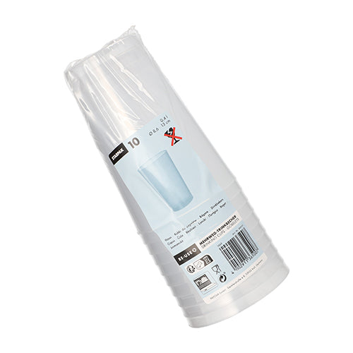 A Starpak 10 többször használatos ivópohár PP áttetsző törhetetlen Starpak műanyag csomagolásban, termékcímkékkel, újrahasznosítási szimbólumokkal és vonalkóddal a külső oldalán kerül forgalomba.