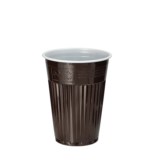 A Starpak 100 thermo-automata pohár (PS, 0,18 l, Ø 7,03 cm, 9 cm) barna/fehér színben, bordázott külsővel és sima belsővel áll függőlegesen – ideális az italok melegen tartására útközben. Szállítás 100 darabos csomagban.
