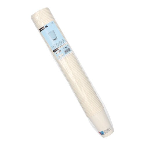 A képen egy 80 darabos fehér Starpak eldobható papírpohár „To Go” (0,18 l, 7 cm átmérő, 9,2 cm) műanyag fóliába csomagolt csomag látható, kék-fehér címkével fehér alapon.