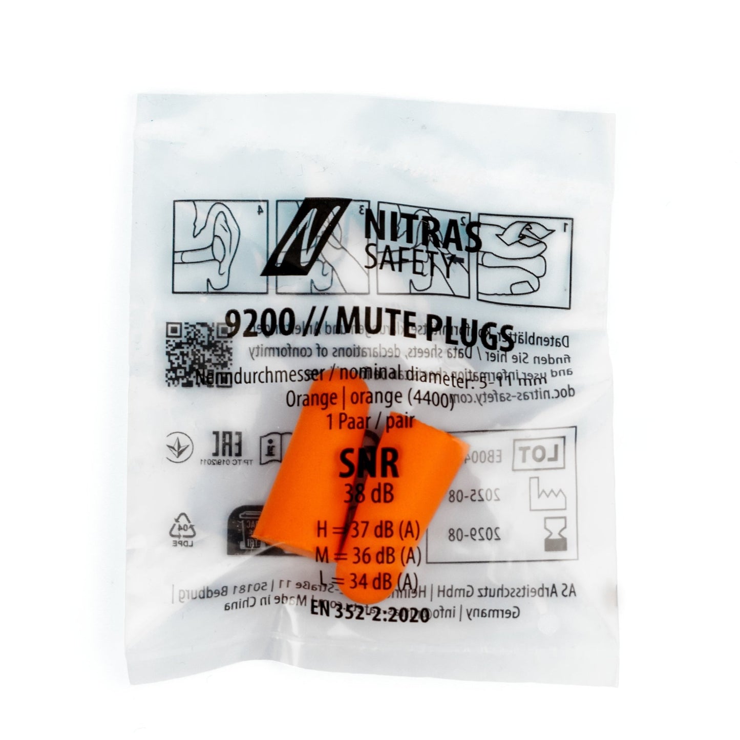 NITRAS MUTE DUGS, füldugók, narancssárga, EN 352-2, 250 pár / doboz PU | Csomag (1 db)