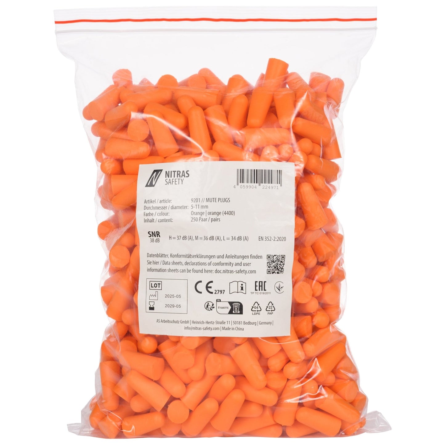 NITRAS MUTE PLUGS, füldugók, narancssárga, EN 352-2, 250 pár / polybag PU | Csomag (1 db)