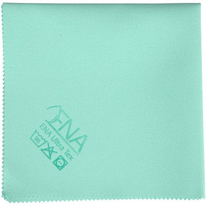 Az ENA Ultra Tex PU kendő az Abena Re-Seller GmbH-tól egy világoszöld 38x37 cm-es mikroszálas tisztítókendő cikkcakk széllel, nyomtatott ápolási szimbólumokkal és "ENA Ultra Tex" felirattal a sarokban - tökéletes a csíkmentes tisztításhoz.