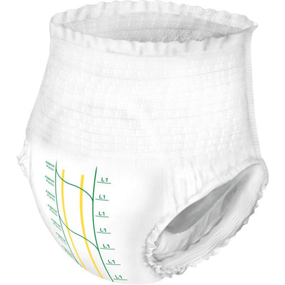 Az ABENA Pants Premium L az Abena Re-Seller GmbH-tól egy eldobható felnőtt nadrág rugalmas derék- és lábnyílásokkal, zöld/sárga jelzővonalakkal, számozott nedvességskálával, megbízható inkontinencia-védelmet nyújt.