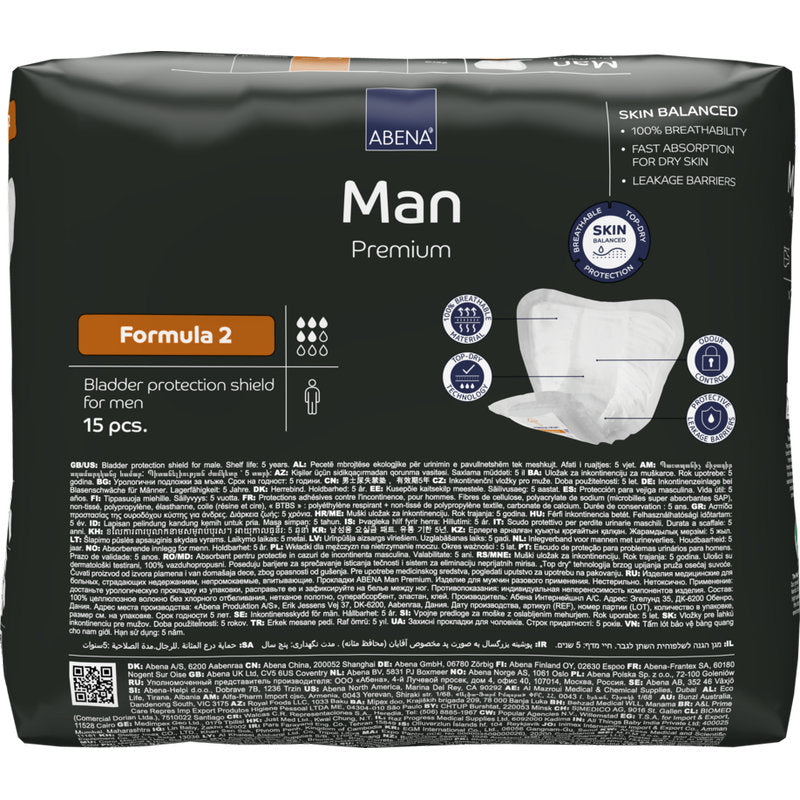 Egy ABENA Man Formula Premium csomag az Abena Re-Seller GmbH-tól, Formula 2 (15 darab), gyors felszívódást, teljes légáteresztő képességet és erős szivárgásgátlókat biztosít a férfiak optimális védelméhez.