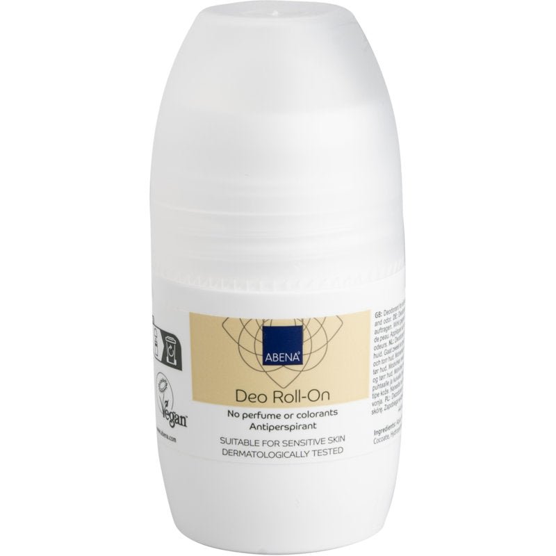 Az Abena Re-Seller GmbH Deo-Roll-On (50 ml) fehér műanyagból, bézs címkével hatékony szagsemlegesítést kínál, érzékeny bőrre alkalmas, bőrgyógyászatilag tesztelt, és mentes parfümtől és színezékektől. 8 csomagos kartonokban értékesítve.