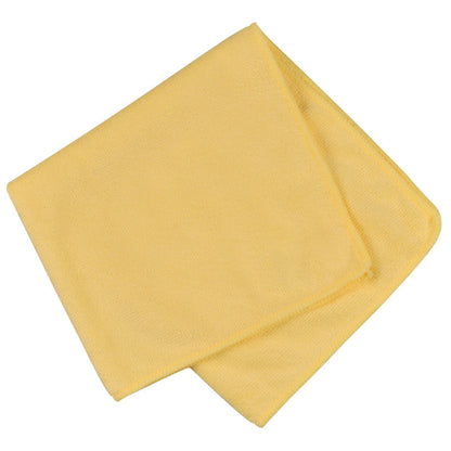 Ein sauber gefaltetes gelbes Mikrofasertuch ENA Standard (40x40 cm) von Abena Re-Seller GmbH, mit glatten Kanten und weicher Textur, auf weißem Hintergrund.