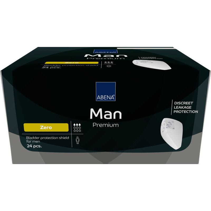 ABENA Man Zero, Premium | Csomag (24 darab) az Abena Re-Seller GmbH-tól diszkrét védelmet nyújt "Zero" nedvszívó képességgel. Az elegáns fekete csomagolás 24 darabot tartalmaz, megbízható, észrevétlen védelmet nyújt enyhe hólyaggyengeség esetén.