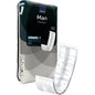 A képen az Abena Re-Seller GmbH "ABENA Man Slipguard, Premium" csomagolása látható, amelynek elülső oldalán egy nyitott nedvszívó párna található, amely bemutatja belső szerkezetét és formáját. A csomag 20 darab inkontinencia bugyit tartalmaz férfiak számára.