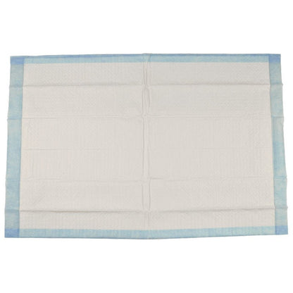 Egy ABENA Tissue eldobható alátét az Abena Re-Seller GmbH-tól, 6 rétegű, 60x90 cm, kék-fehér, egyszerű háttéren fekszik. Csomag 25 darabbal.