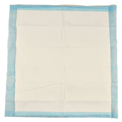 Egy 6 rétegű, 60x60 cm-es ABENA Tissue eldobható alátét az Abena Re-Seller GmbH-tól kék szegéllyel és fehér középpel laposan ábrázolva, látható gyűrődésekkel; 25 darabos csomagolásban kapható.