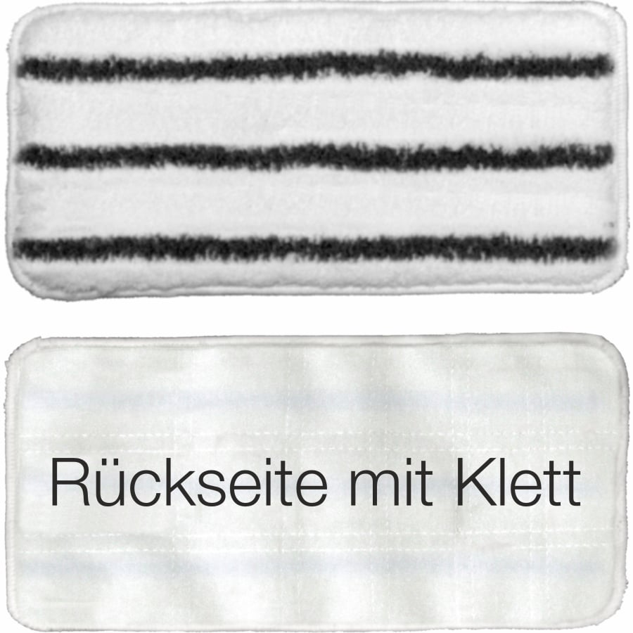 A képen két téglalap alakú tisztítópárna látható: a felső kifutó termék az Arcora kemény kézi pad 27x13 cm-es nanoszerkezetű felülettel és három fekete csíkkal a professzionális használatra, az alsó pedig egyszerű fehér pad "Tépőzáras hátoldal" felirattal. Márka: Arcora International GmbH.