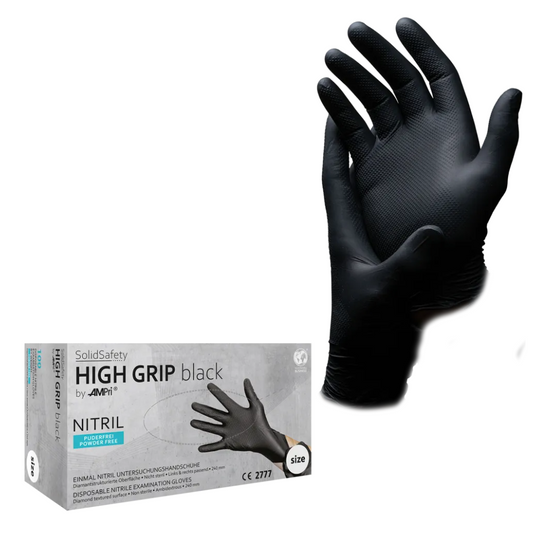 AMPri SolidSafety High Grip Black Nitril Chemikalienschutzhandschuhe Schwarz S - XXL