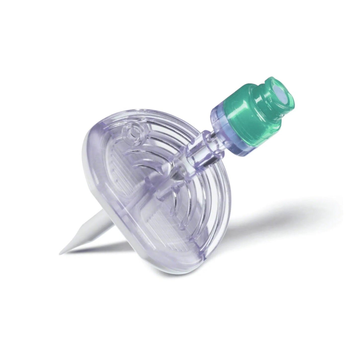 A B. Braun Mini-Spike® 2 - 1 darab a B. Braun Deutschland GmbH & Co. KG-től egy steril fecskendőszűrő áttetsző testtel és zöld heggyel, beleértve egy lapos, kerek membránt és egy hegyes fúvókát a hatékony folyadékszűrés érdekében. Az enyhe szög növeli a Mini-Spike tervezés pontosságát, és zökkenőmentesen ötvözi a formát és a funkciót egy egyszerű fehér háttér előtt.