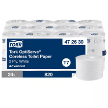 Tork OptiServe mag nélküli toalettpapír, 2 rétegű, fehér, rendszer T7, 24 tekercs, 820 lap