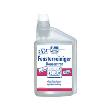 Eine Flasche Dr. Becher Fensterreiniger Konzentrat - 1 Liter von Dr. Becher GmbH. Die durchsichtige Flasche mit weißem Etikett zeigt deutschen Text und ein Diagramm eines Fensters, das gereinigt wird – perfekt für streifenfreie Fenster. Die weiße Kappe hat eine spitze Spitze für einfaches Auftragen.
