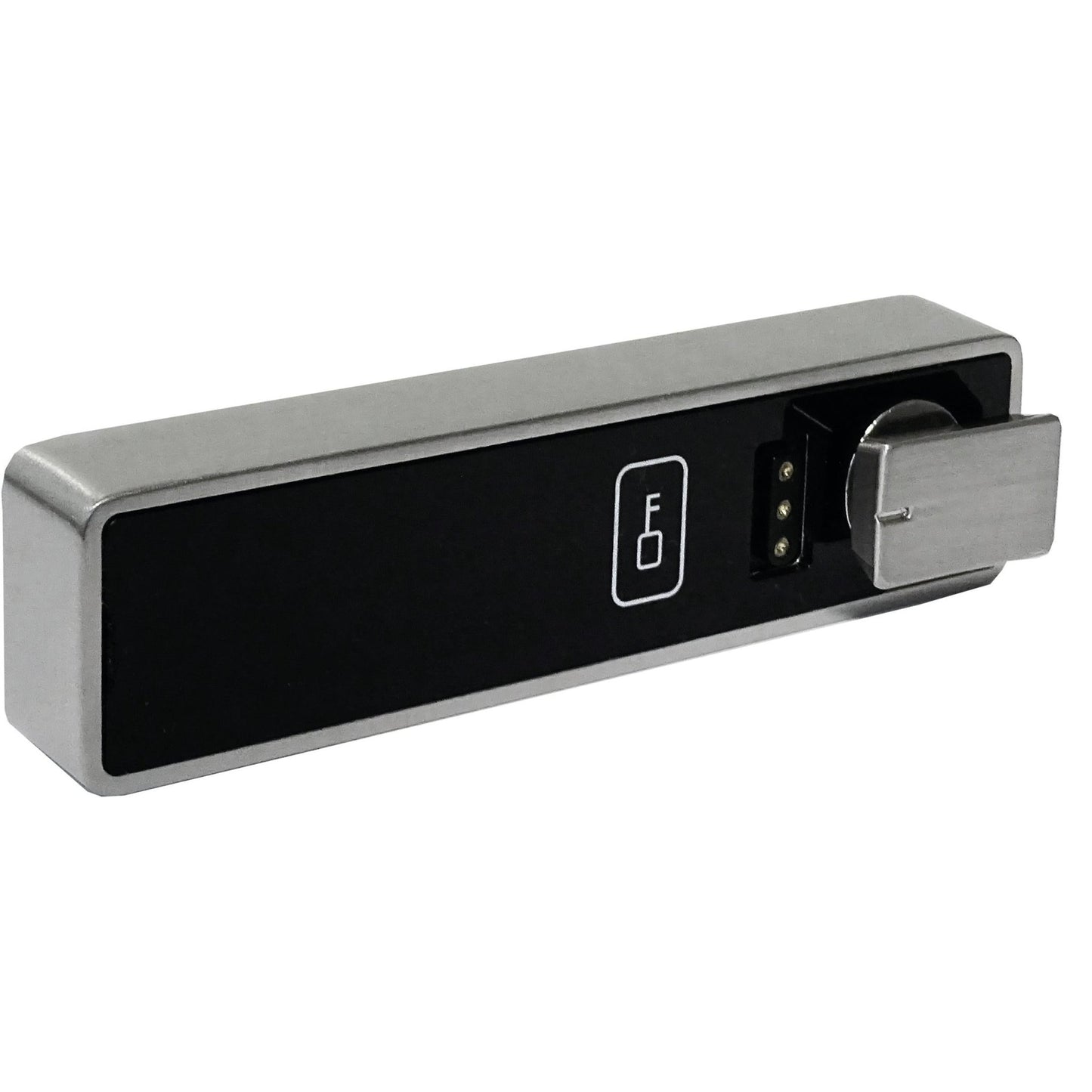 Das elektronische RFID-Schloss von Novocal hat eine schwarze Frontplatte, silberne Kanten, ein Schlüsselloch und ein zentrales RFID-Symbol für die Zugangskontrolle. Ideal für Zentralschließung; kompatibel mit allen Mifar-Typen. Die Packung enthält 1 Stück.