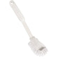 A Haug Bürsten KG SANFTE KRATZBÜRSTE egy fehér Nylon 6.6 mosó kefe (ø 0,40mm, közepes) hosszú nyéllel és akasztólyukkal, ideális a kíméletes tisztításhoz. Méret: 275x60x20 mm.