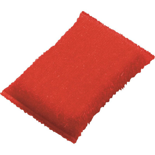 A Haug Bürsten A KG ABRASIVSCHWAMM, KLEIN, PP, HART (130x85x30 mm) egy piros, téglalap alakú konyhai szivacs, texturált súrolófelülettel, amelyet polipropilénből gyártottak a hatékony tisztítás érdekében. Enyhén lekerekített élek; használatlan; értékesítési kártyán.