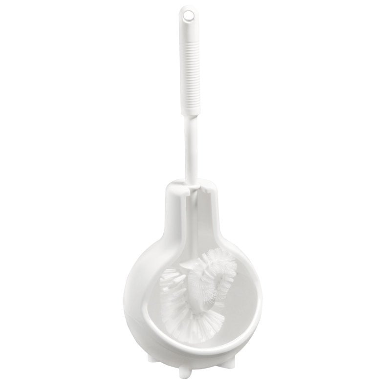 A Haug Bürsten KG WC-GARNIT. "ZWIEBEL", BÜRSTE6140 FEHÉR (ø180x410mm) egy fehér műanyag WC-garnitúra kerek tartóval, bordázott fogantyúval és akasztólyukkal - ideális minden fürdőszobába.