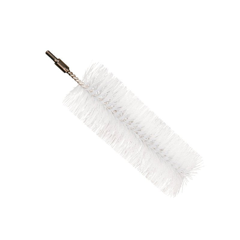 Egy Haug Bürsten KG CSŐKEFE puha, átlátszó PBT sörtékkel (Ø0,40mm), 200xØ60mm, meghosszabbítható és csavart fémfogantyúval, fehér háttéren szigetelve.