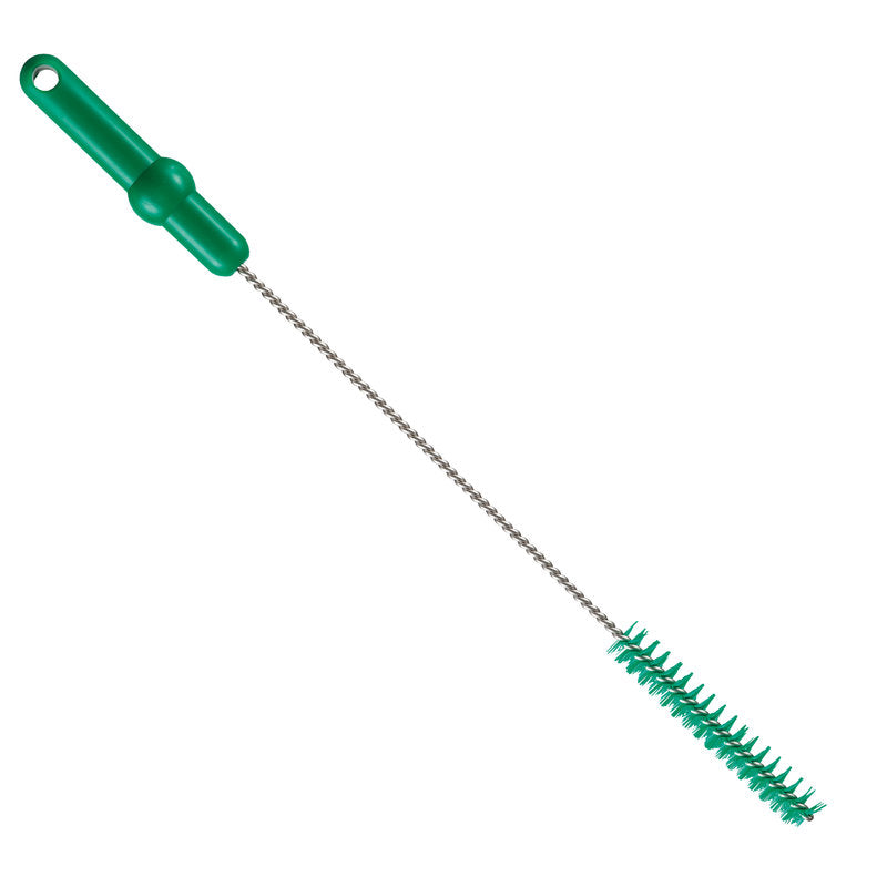 Die ROHRBÜRSTE ø 0,50MM HART 500Xø 20MM von Haug Bürsten KG verfügt über einen langen Metallstiel und Borsten für die gründliche Reinigung von schmalen Flaschen oder Behältern, was sie zu einer vielseitigen Reinigungsbürste macht.