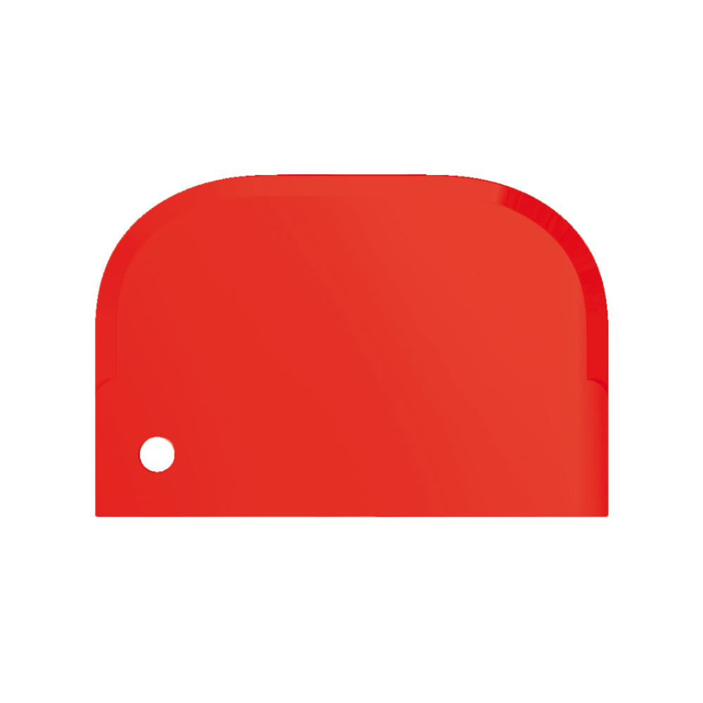 Egy élénkpiros cikk lekerekített élekkel és fényes felülettel, amely a Haug Schaber kicsi 15 x 10 cm-re emlékeztet a Haug Bürsten KG-től. Az alsó bal sarokban egy kis kerek lyukkal rendelkezik, és egyszerű fehér háttér előtt jelenik meg.