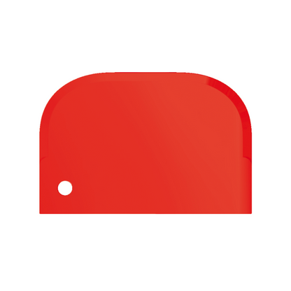 Egy élénkpiros cikk lekerekített élekkel és fényes felülettel, amely a Haug Schaber kicsi 15 x 10 cm-re emlékeztet a Haug Bürsten KG-től. Az alsó bal sarokban egy kis kerek lyukkal rendelkezik, és egyszerű fehér háttér előtt jelenik meg.