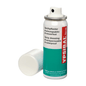 A Holthaus Medical GmbH & Co. KG gyártmányú Holthaus Ypsibal® Spray aeroszolos flakon – 50 ml – fehér kupak nélkül van kiállítva, és az aljára támaszkodik. A túlnyomórészt fehér, kék-zöld részekkel és piros díszítéssel ellátott flakonon szereplő szöveg arra utal, hogy ez egy félig áteresztő, vízálló, lélegző spray-kötés vágási és horzsolási sebek kezelésére.