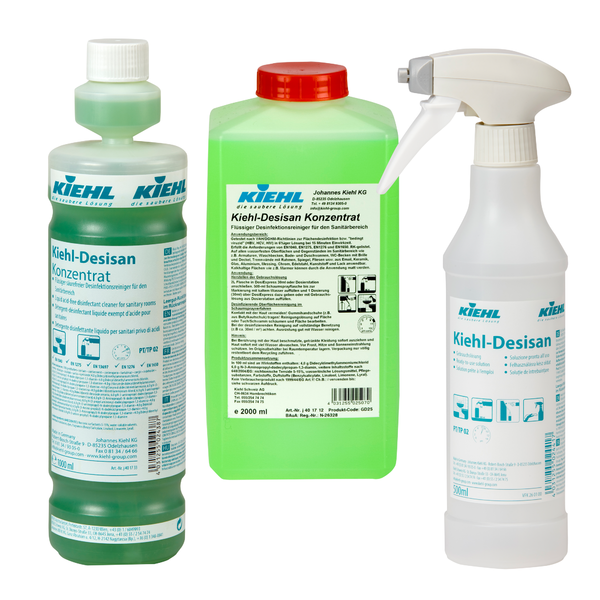 Egy 6 darabos Johannes Kiehl KG Kiehl-Desisan 500 ml-es üres tölcséres flakon, mindegyik habszóróval - tökéletes a professzionális tisztításhoz.