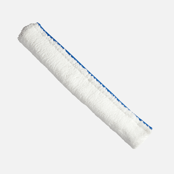 A képen egy fehér, téglalap alakú Johannes Kiehl KG oldószerálló huzat látható törlőmophoz (40 cm, 1 darab) kék varrással, egyszínű világos háttéren.