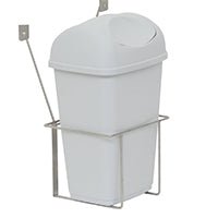 A Novocal műanyag hulladéktárolót (15 l, szürke, fedéllel) egy fémtartó rögzíti, amely falra vagy ajtóra szerelhető.
