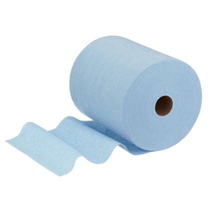 Egy nagy WypAll® X60 General Clean nagy tekercs (kék, 1 tekercs x 500 lap) a Kimberly-Clark GmbH-tól néhány kitekert lappal van ábrázolva. A látható papírmagnak köszönhetően kiemeli a professzionális tisztításra való alkalmasságot.