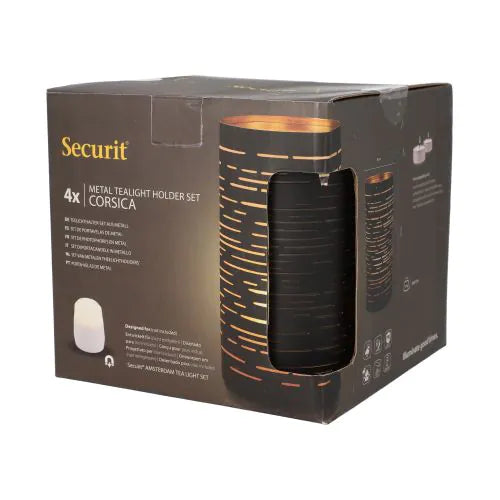 Papstar Securit® gyertyatartó Ø 8 cm x 15 cm fekete/arany