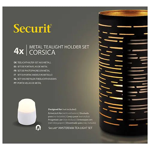 Papstar Securit® gyertyatartó Ø 8 cm x 15 cm fekete/arany
