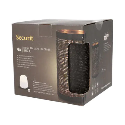 Papstar Securit® gyertyatartó Ø 8 cm x 15 cm fekete/arany