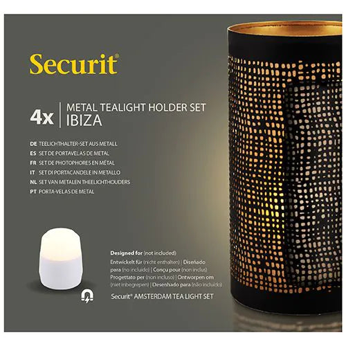 Papstar Securit® gyertyatartó Ø 8 cm x 15 cm fekete/arany