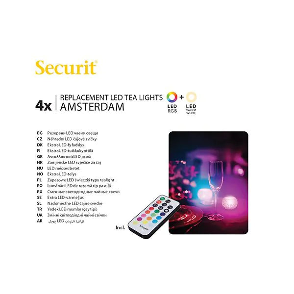 Papstar Securit® 4 LED tealámpák utántöltő csomag Ø 4 cm x 5 cm "Amsterdam" világítási idő 12-40 óra