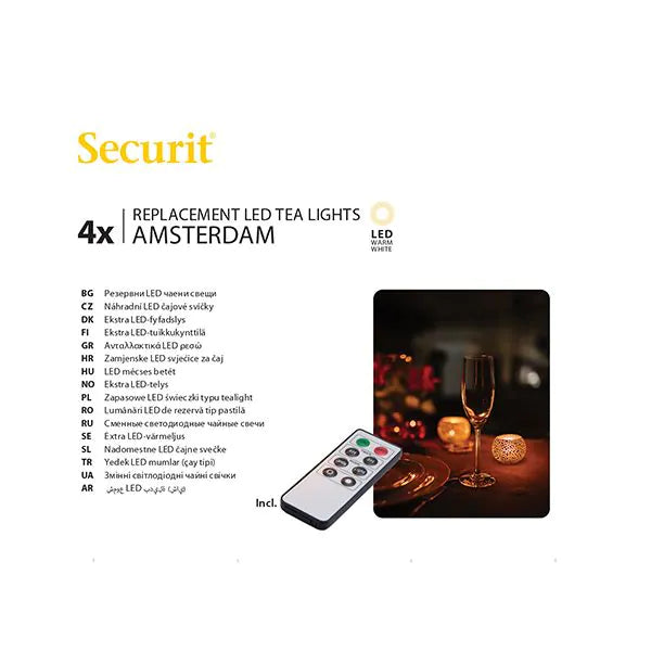 Papstar Securit® 4 LED tealámpák utántöltő csomag Ø 4 cm x 5 cm "Amsterdam" világítási idő 12-40 óra