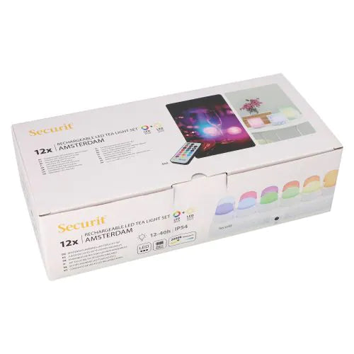 Papstar Securit® 12 LED-es tealámpák töltőállomás Ø 4 cm x 5 cm "Amsterdam" világítási idő 12-40 óra