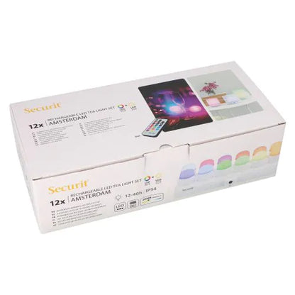 Papstar Securit® 12 LED-es tealámpák töltőállomás Ø 4 cm x 5 cm "Amsterdam" világítási idő 12-40 óra