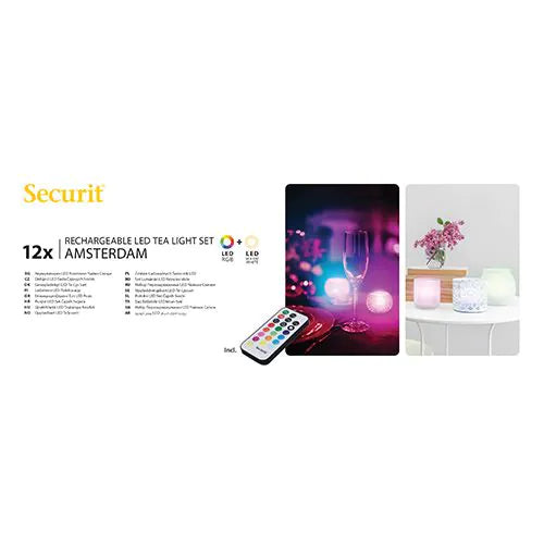 Papstar Securit® 12 LED-es tealámpák töltőállomás Ø 4 cm x 5 cm "Amsterdam" világítási idő 12-40 óra
