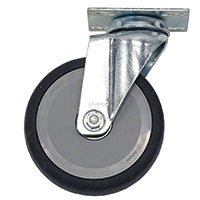 Die Novocal Leichtlauflenkrolle mit Platte Ø 125 mm bietet reibungslose Mobilität für Kombiwagen. Sie verfügt über einen grauen Gummireifen mit einer Befestigungsplatte aus Metall und einer abgewinkelten Halterung für einen stabilen Halt. Verkauft als Einzelpackung von Novocal.