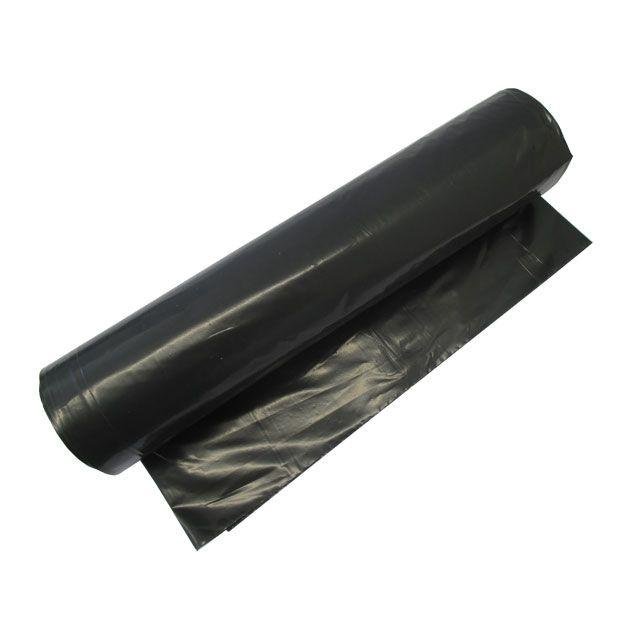 Egy Abena Re-Seller GmbH szemeteszsák 70 L (575x1000 mm, 32 my LDPE) hulladékkezeléshez, részben kitekert fekete szemeteszsákkal, laposan fekve.