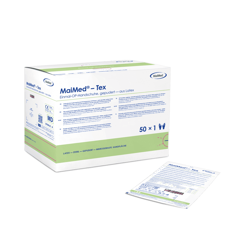MaiMed-Tex steril, enyhén púderezett latex sebészeti kesztyű 50 pár/doboz