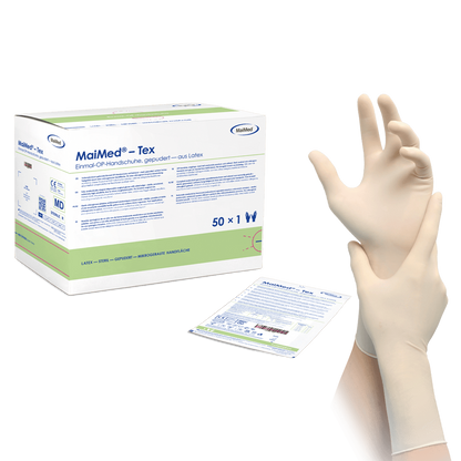 MaiMed-Tex steril, enyhén púderezett latex sebészeti kesztyű 50 pár/doboz