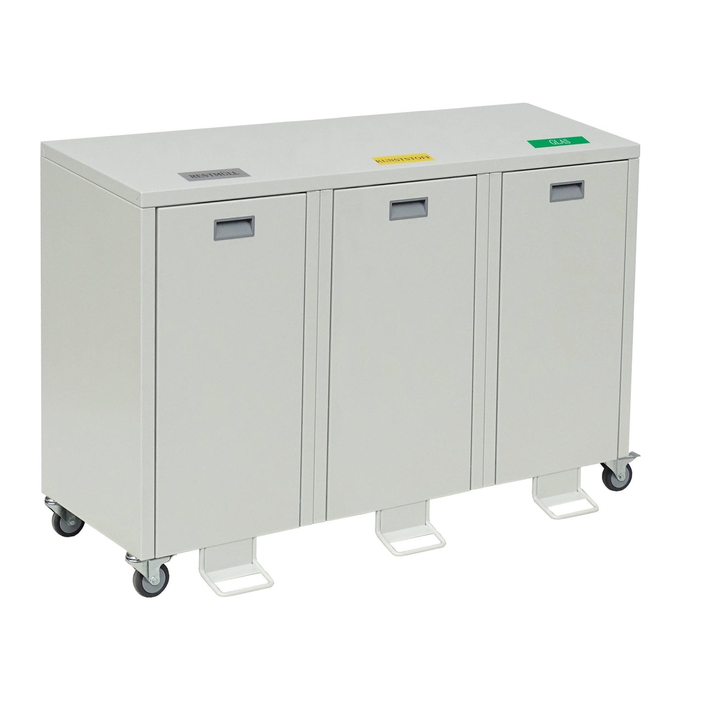 A Novocal 3000-as sorozatú újrahasznosító szekrény háromszoros gyűjtője, műanyag bevonatú acéllemezből készült, három különálló szekciót kínál, és kényelmessé és hatékonnyá teszi a fém, éghető anyagok és dobozok szelektív hulladékgyűjtését.